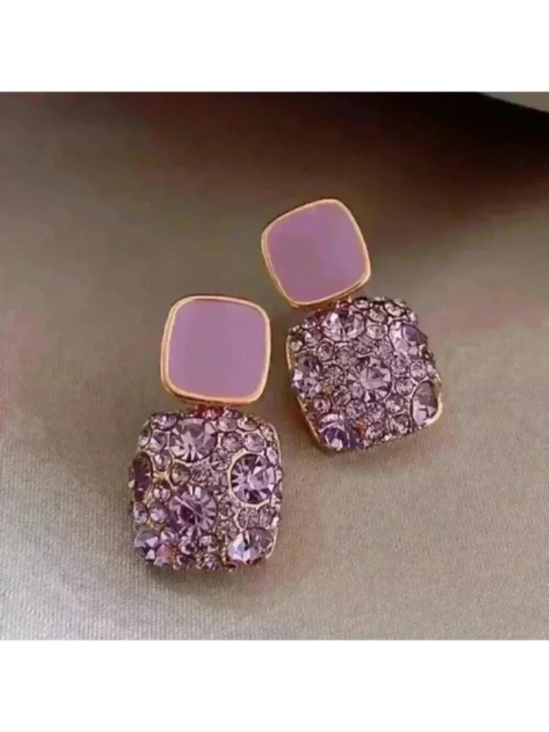 New Lavender Crystal Square Earrings